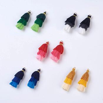 Polyester Tassel Pendants, with Findings, Golden, Mixed Color, 43~50x14~24mm, Hole: 5mm