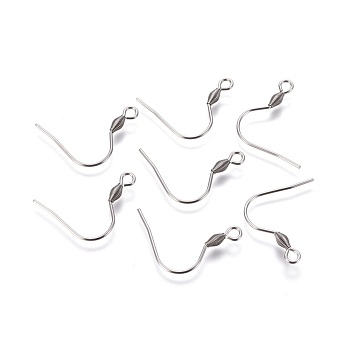 304 Stainless Steel Earring Hooks, Ear Wire, with Horizontal Loop, Stainless Steel Color, 21.5x3mm, Hole: 2mm, Pin: 0.9mm