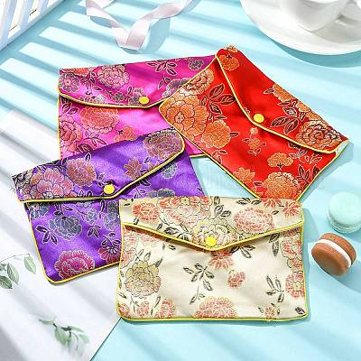 Wholesale Rectangle Floral Embroidery Cloth Zipper Pouches 