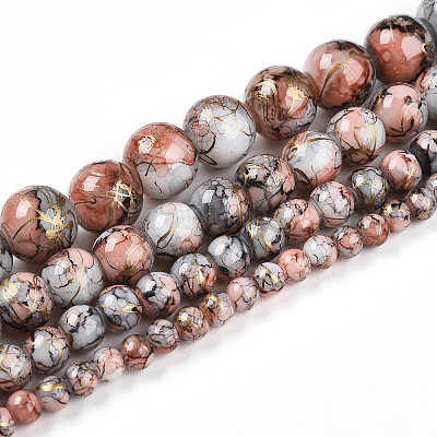 Chapelet de perles en verre baking paint&nbsp;DGLA-N003-6mm-B05-1