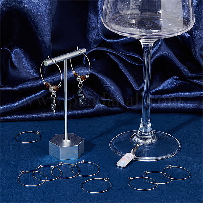 HLLMX 100 Pcs 30mm Wine Glass Charm Rings Hypoallergenic Steel Circle Earring Loops Wires Open Earring Beading Hoop Rings for Earrings Pendant Wine