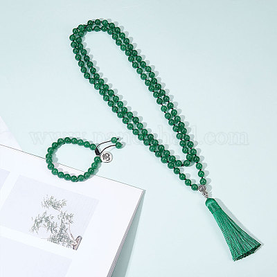 SUNNYCLUE DIY 1 Set 108 Malasia Jade Piedras Preciosas Mala Beads/Collar de Buda con Cuentas Kit de fabricación de Joyas 
