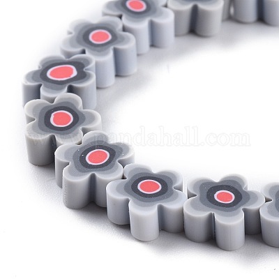 Brins de perles en argile polymère faites à la main avec des fleurs&nbsp;CLAY-M003-07G-1