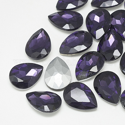 Cabochons en verre avec strass de dos avec point&nbsp;RGLA-T081-10x14mm-16-1