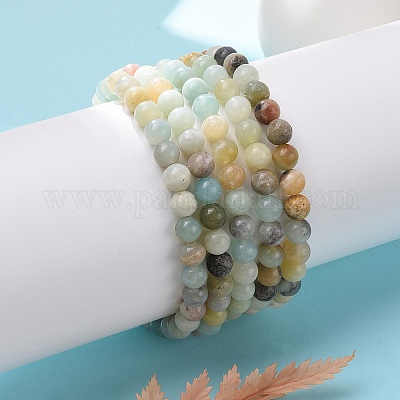 Pulseras de estiramiento naturales de cuentas de amazonita&nbsp;BJEW-K212-A-007-1