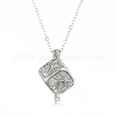 Wholesale Alloy Cube with Tree Cage Pendant Necklace with Synthetic  Luminaries Stone 