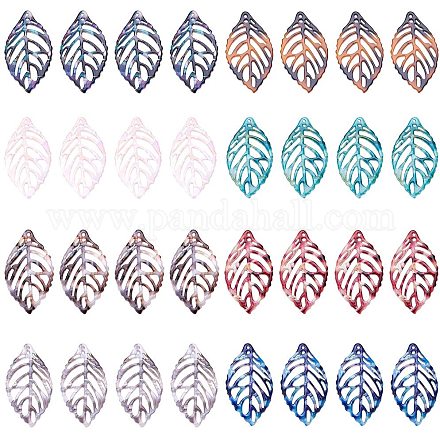 SUNNYCLUE 1 Box 32pcs Hollow Filigree Leaf Charms Pendants Crafting Jewelry Findings Making Accessory for DIY Necklace Bracelet KY-PH0007-15-1