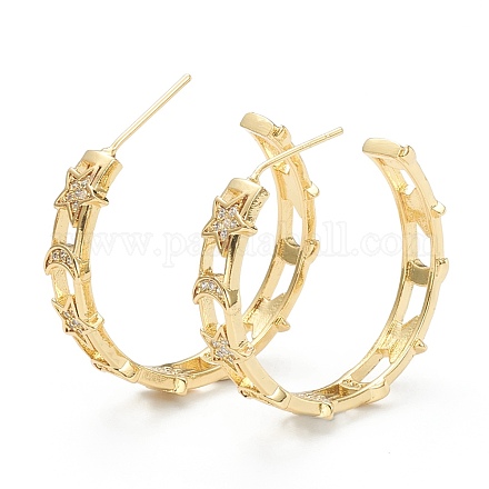 Star & Moon Brass Micro Pave Clear Cubic Zirconia Hoop Earrings ZIRC-M117-21G-1
