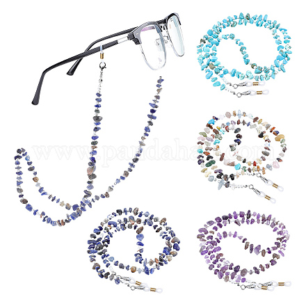 4 pièces 4 style naturel et synthétique mélangé pierres précieuses puces et perles de verre perles chaînes tour de cou pour lunettes AJEW-AB00060-1
