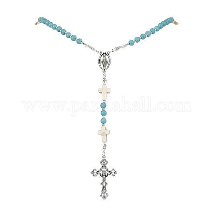 Collares de cuentas de rosario de turquesa sintética NJEW-TA00122-02-1