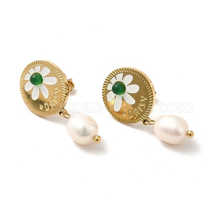 Daisy with Natural Pearl Dangle Stud Earrings STAS-H175-23G-1