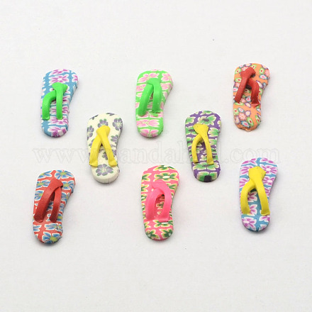 Handmade Polymer Clay Slipper Flip Flops with Flower Beads for Pendant Making CLAY-Q215-08-1