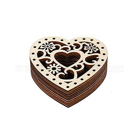 Decoraciones de colgantes en forma de corazón hueco de madera sin terminar WOCR-PW0001-023C-1