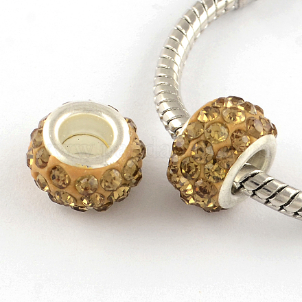 Perles de grand trou européennes en strass en pâte polymère avec noyaux en laiton plaqué couleur argent FPDL-R002-13-1