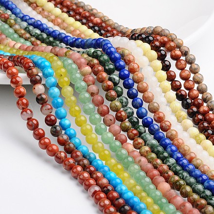 Redondas hebras de perlas mixta de piedras preciosas naturales y sintéticas G-L420-03-4mm-1