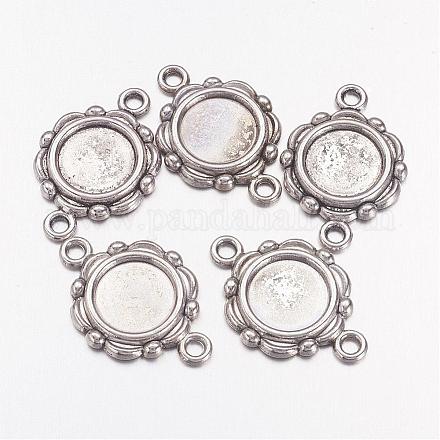 Antique Silver Alloy Tibetan Style Cabochon Connector Settings X-TIBEP-0578-S-FF-1