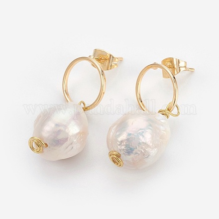 Boucles d'oreilles pendantes en perles baroques keshi EJEW-JE02835-1