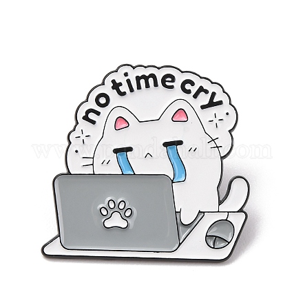 Keine Zeit zum Weinen Workaholic Katze Emaille-Pins JEWB-B047-01B-1