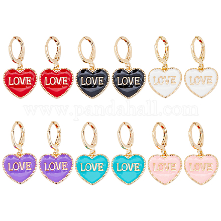 DICOSMETIC 12Pcs 6 Colors Heart with Word Love Enamel Dangle Leverback Earrings EJEW-DC0001-26-1
