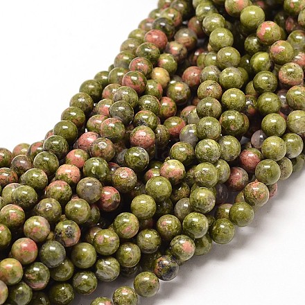 Unakite chapelets de perles rondes naturelles G-P072-30-10mm-1