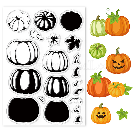 GLOBLELAND Halloween Layering Pumpkin Clear Stamps Autumn Leaves Silicone Clear Stamp Seals for Cards Making DIY Scrapbooking Photo Journal Album Decoration DIY-WH0167-56-927-1