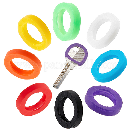 GORGECRAFT 64Pcs 8 Colors Key Cap Cover Rings 21mm Round Keys Identifiers Coding Tags Silicone Protectors Marker for Office House Apartment Dormitory Keys Organization Distinguish Orange Yellow White AJEW-GF0008-39-1