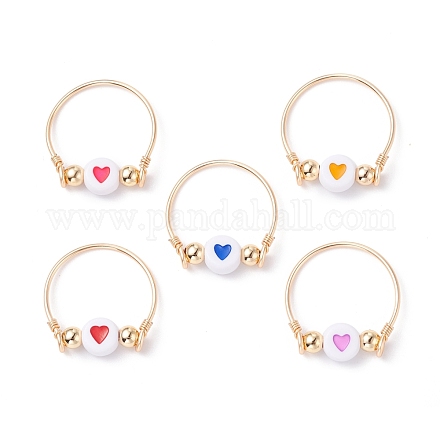 Motif de coeur perles acryliques rondes plates bagues pour fille femmes RJEW-JR00411-1