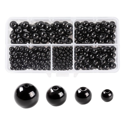 340 pièces 4 tailles brins de perles de pierre noire synthétiques G-LS0001-10-1