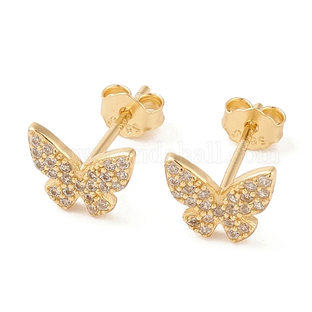 Clear Cubic Zirconia Butterfly Stud Earrings EJEW-G351-01G-1