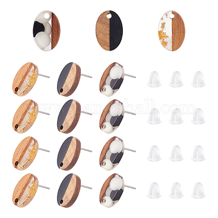 Unicraftale 12Pair 4 Style Resin & Walnut Wood Stud Earring Findings MAK-UN0001-35-1