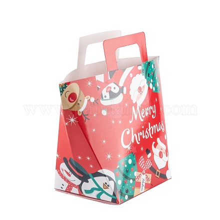 クリスマステーマ長方形折りたたみクリエイティブクラフト紙ギフトバッグ  ハンドル付き  ウエディングバッグ  クリスマステーマの模様  15.5x8x17.5cm CON-B002-02C-1