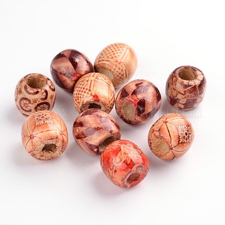 Perles rondes en bois naturel mélangé de 16 mm TB610Y-1