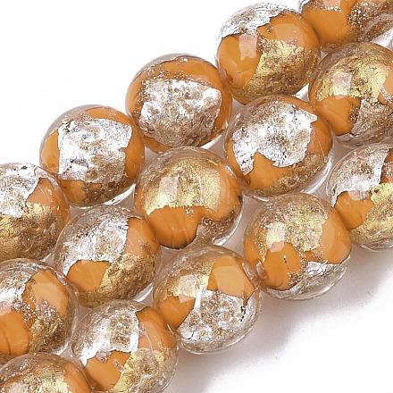 Cordes de perles de lampwork en sable dorées faites à la main FOIL-T003-01F-1