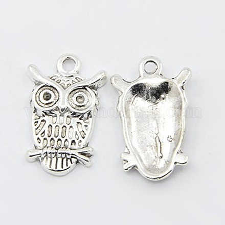 Antique Silver Color Halloween Alloy Owl Pendants X-PALLOY-H087-S-1