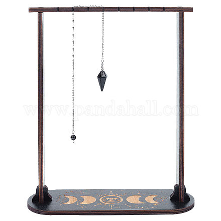 CREATCABIN Moon Phase Pendulum Display Stand Holder Wooden Crystal Display Shelf with Obsidian Crystal Black Divination Dowsing Witch Stuff for St1s Crystal Rocks Necklace Decor 11.81x3.15x0.98 Inch ODIS-CN0001-02A-1