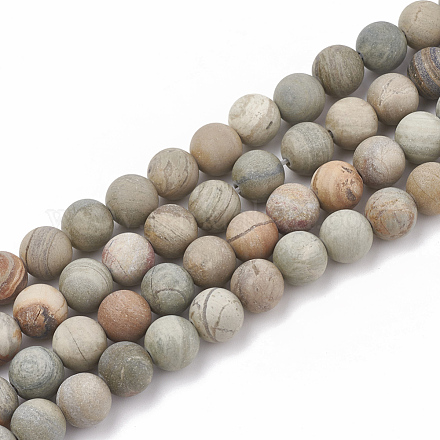 Chapelets de perles de feuille d'argent en jaspe naturel G-T106-236-1