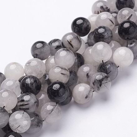 Natur schwarz Rutilquarz Perlen Stränge X-G-D295-12mm-1