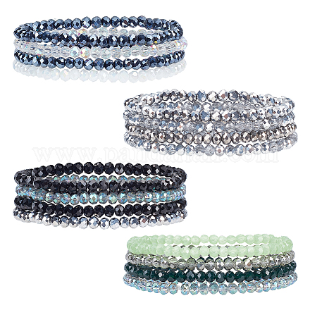 Anattasoul 4 ensemble de bracelets extensibles en perles de verre étincelant de 4 couleurs BJEW-AN0001-67-1