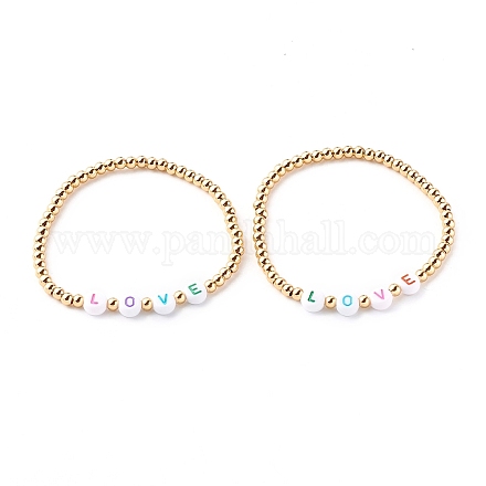 Bracelets de perles extensibles en laiton rond BJEW-JB06231-01-1