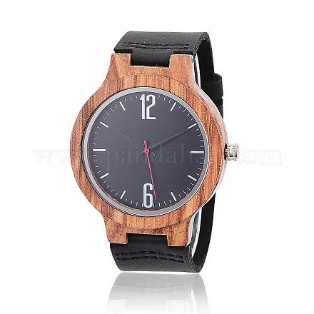 ゼブラノ木製腕時計  男性の電子時計  革の時計バンドと合金パーツ  ブラック  260x23x2ミリメートル  ウオッチヘッド：55x45x12.5ミリメートル ：ウオッチフェス：37ミリメートル WACH-H037-03-1
