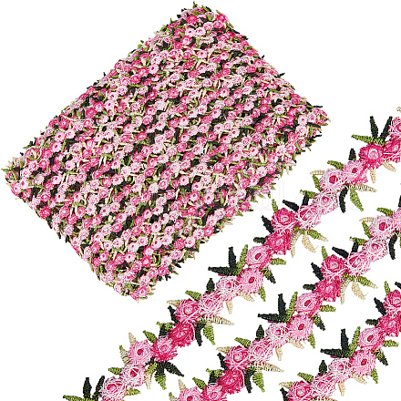 15 ヤードの花ポリエステル刺繍レースリボン  洋服アクセサリーデコレーション  ショッキングピンク  3/4インチ（20mm） OCOR-WH0070-77A-1