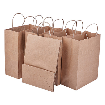 取っ手付きクラフト紙袋  茶色の紙袋  サドルブラウン  25.4x12.7x33センチメートル  15個/セット CARB-BC0001-03-1