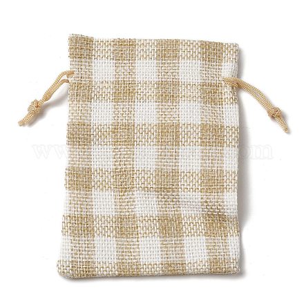 布模造黄麻布巾着袋  タータンチェックのギフト収納ポーチ  長方形  バリーウッド  140x100x8mm AJEW-D064-01C-1