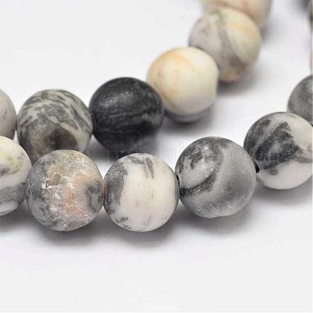 Frosted Round Natural Map Stone/Picasso Stone/Picasso Jasper Beads Strands G-K093-8mm-B-1