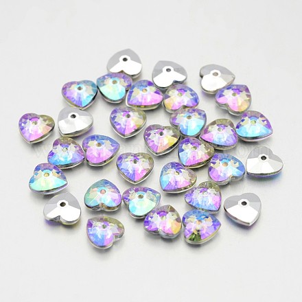 Back Plated Faceted Heart Taiwan Acrylic Rhinestone Beads ACRT-M07-6.5-04-1