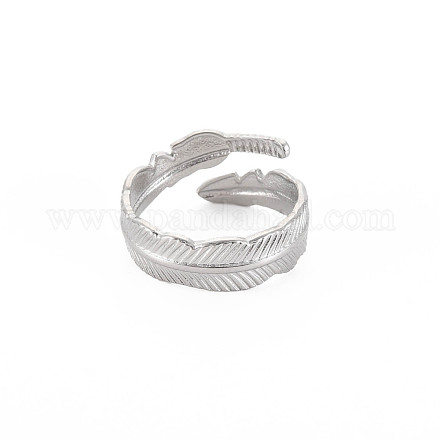 304 Stainless Steel Leaf Open Cuff Ring for Women RJEW-S405-196P-1