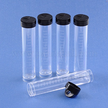 黒の蓋付きの透明なプラスチックチューブ  直径2 CM  高さ10.5センチ  容量：30ml（1.01液量オンス） C045Y-1