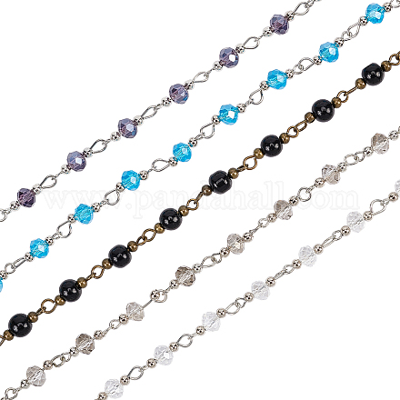 Olycraft 33 pieds rondes chaînes de perles de verre à facettes avec épingle à œil en laiton chaînes de perles faites à la main chaînes en laiton non soudées pour colliers bracelets fabrication de bijoux -5 couleurs AJEW-OC0001-77-1