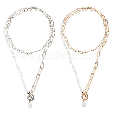 Anattasoul 2 pièces 2 couleurs en plastique imitation perle ensemble de colliers de perles NJEW-AN0001-10-1