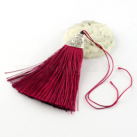 Polyester Tassel Pendant Decorations with Antique Silver CCB Plastic Findings AJEW-R054-11-1